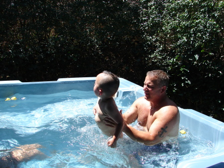 swimming in our hot tub