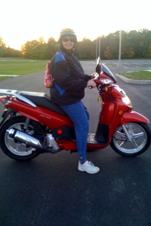 Cindy on Ruby, my 200cc HD Sym scooter