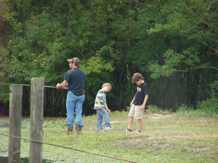 Fishing in back yard with Caleb & Jace