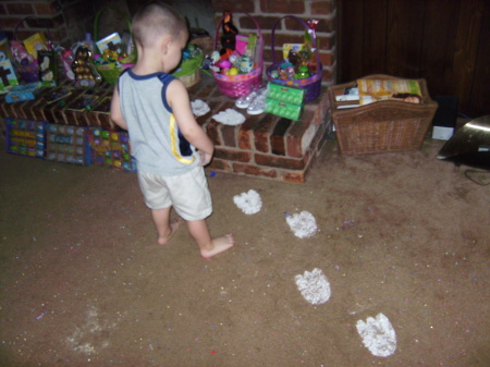 NICKS LOOKING AT EASTER BASKET