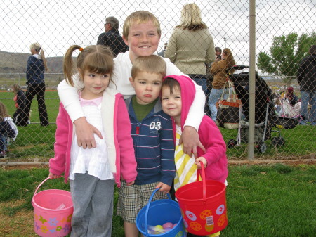 3 Of our grandkids and son Tristain Easter 200