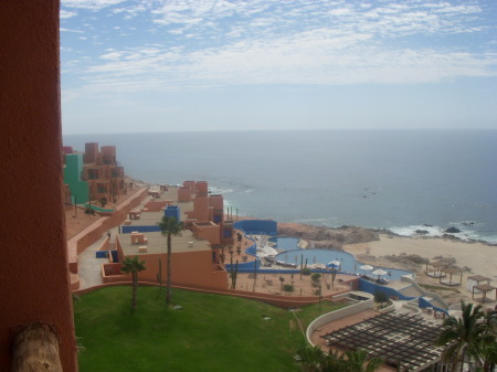 View of beach and pools from our room.