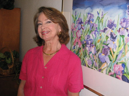 Susan and her painting, "Irises"