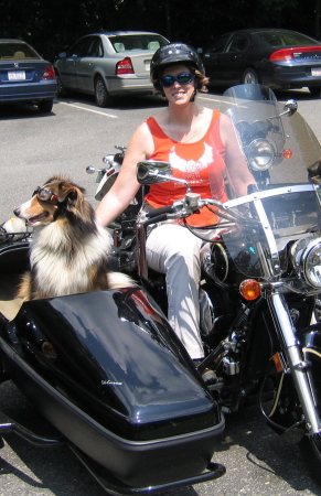 Alice riding Kawasaki Drifter w/ Mr. Bojangles