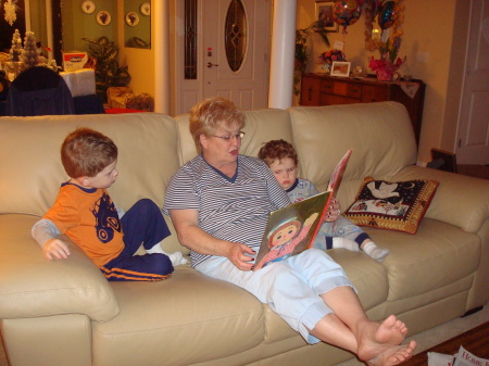 Grandma reading to her boys