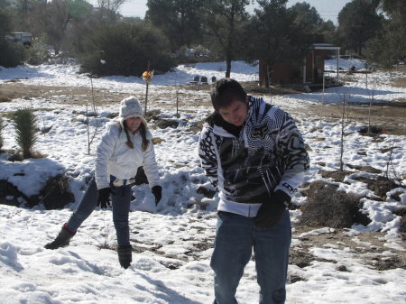 Niko geting pumelled by Madi's Snowball.