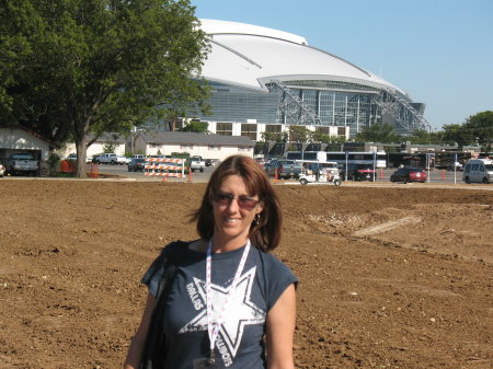 My wife, Deanna in front of Cowboy Stadium.