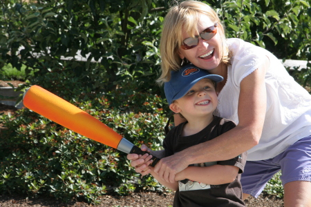 Playing baseball with grandson, Will 2008