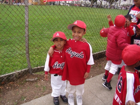 My little ball player and his friend
