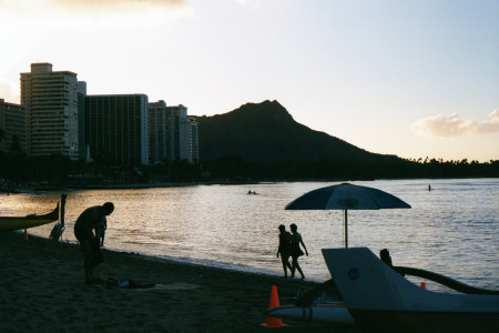 Diamond Head at Waikiki Beach sunrise