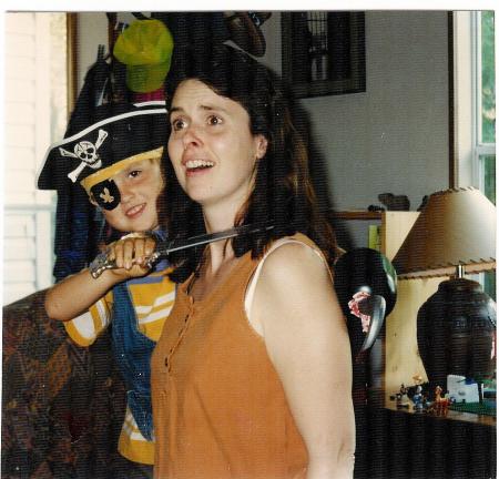 Linda (Lee) playing pirates with son Puck 1994
