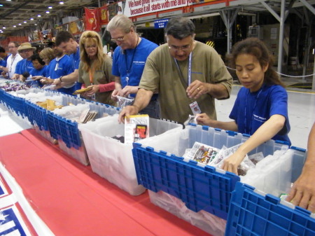 USO volunteer stuffing care packages