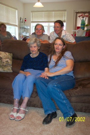 Mom 85 birthday ,Linda, Evvy, and me