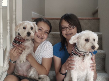 Julianna with friend & our 2 dogs