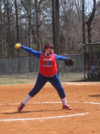 Lizzy pitching during Cabin Fever, March, 2010