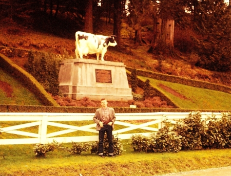 On background of a "Cow monument"