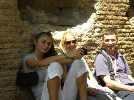 The kids at the Coliseum in Rome