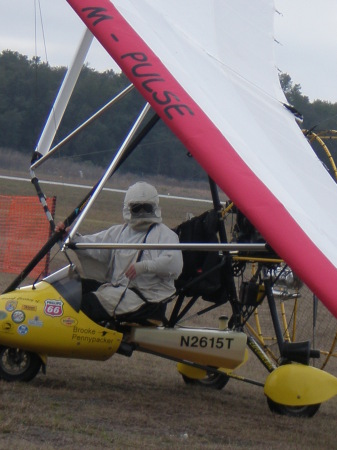 Trike lands in FL..Pilot in Crane Costume