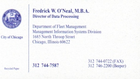 City of Chicago Business Card 2003