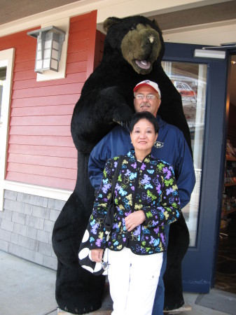 Rita Myself and a big fake bear In Alaska