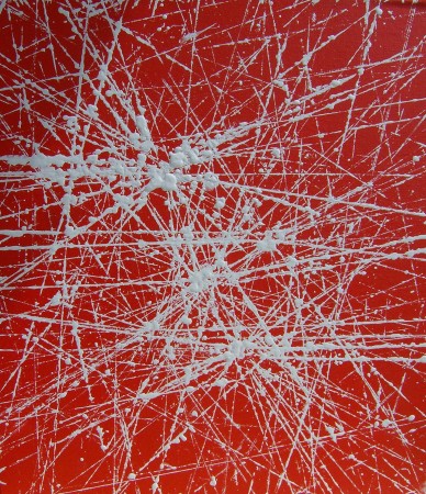 Webs of white on red