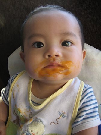 Milo likes sweet potato (5 months).