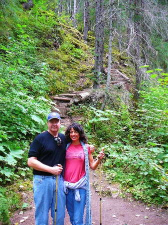 Hiking in Alaska with my husband.