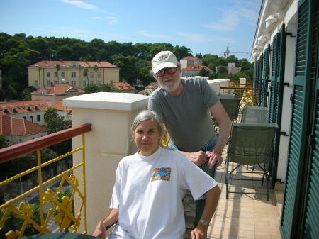 Us, Hilton Dubrovnik Exec. Lounge balcony.