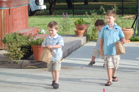 Zander, Colin and Devin throwing rose petals