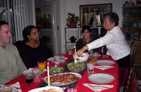 Jackie serving Christmas Dinner