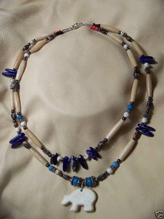 My Art...Bear bone carving 2 strand necklace