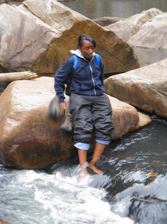 Crossing Talluah Gorge in the middle of winter