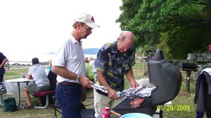 Men barbecuing