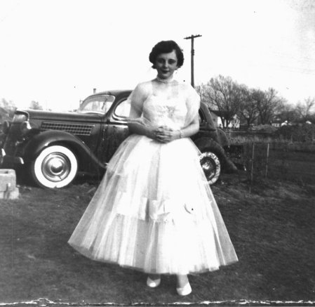 Sharon Chadwickat HS prom in my 36 Ford, wife