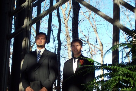 The preacher and Ryan waiting on the bride
