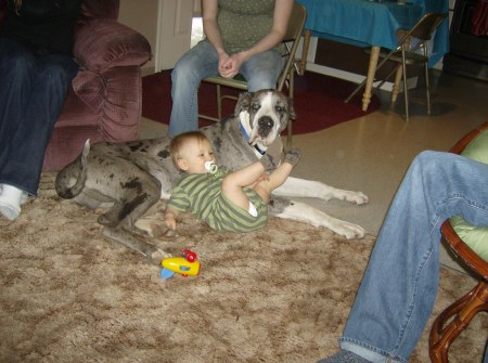 Kolten on his 1st Birthday with Dozer