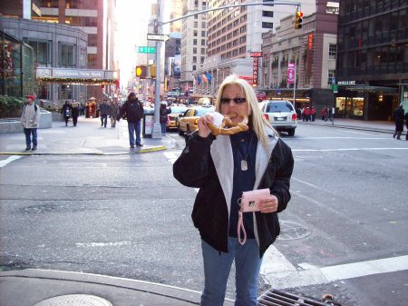 Me eating a pretzel in NY