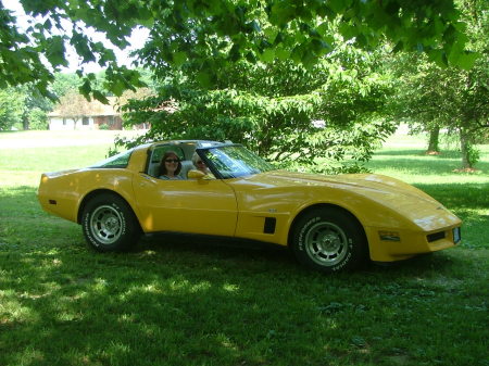 My sister-in-law, Peg, and I in her Vette.