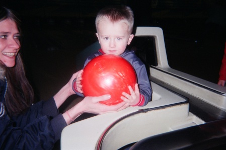 peyton christopher and his ornge bowling ball!