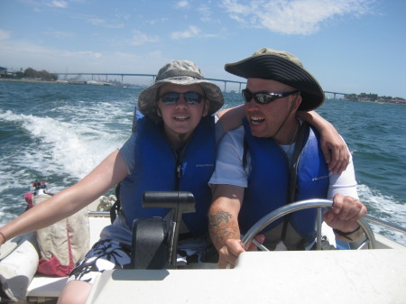 Dad & Son Austin out on the bay