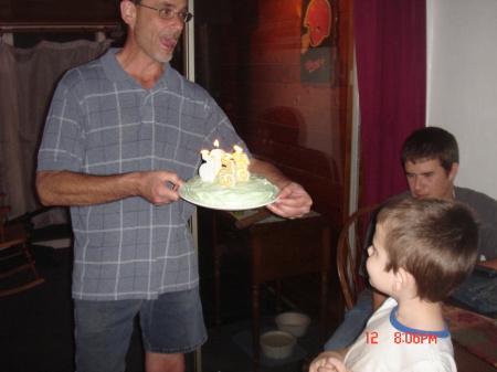 hubby Jim with Brandon's b-day cake