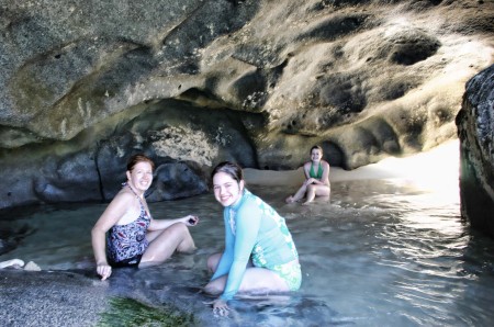 Lauren and my girls at The Baths, Virgin Gorda