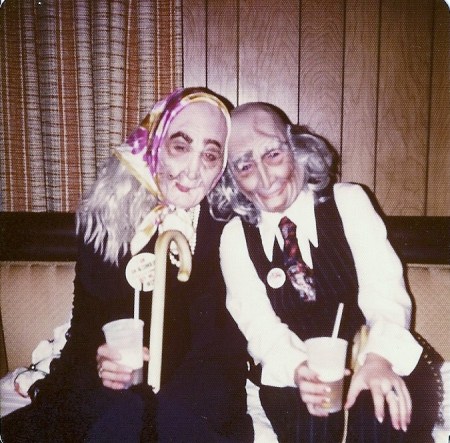 Diane and Lisa dressed as old people...