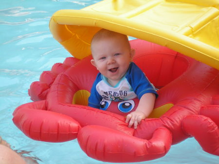 Happy Jacob in his crab float!