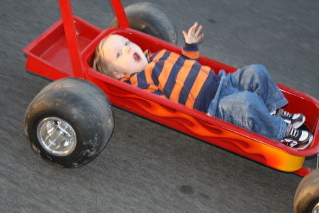 Austin in Grandpa's Red Wagon