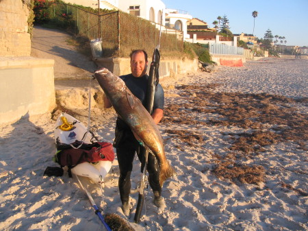 Cary with Big Seabass speared off La Jolla