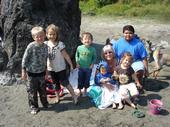 Nana and the grandchildren at Moonstone Beach