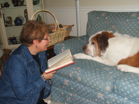 Maggie being educated by wife, Julie