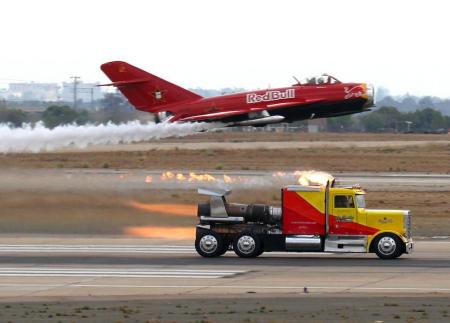 MiG 17F Race with Jet Truck