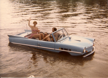 Chris Bova on a road/water car